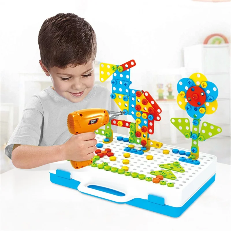 Electric Drill Building Kit for Children 3D Mosaic Puzzle Toy DIY STEM Educational Assembly Tool Set