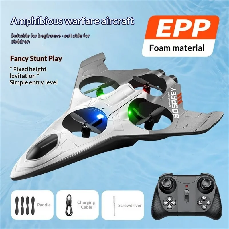 4DRC 4D-V54 Avion en Mousse EPP avec 2 Batteries, Drone Amphibie Jouet Acrobate avec Télécommande - Noir