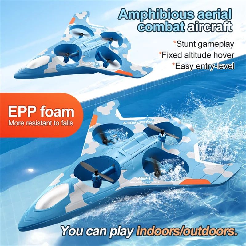 4DRC 4D-V54 Avion en Mousse EPP avec 2 Batteries, Drone Amphibie Jouet Acrobate avec Télécommande - Noir