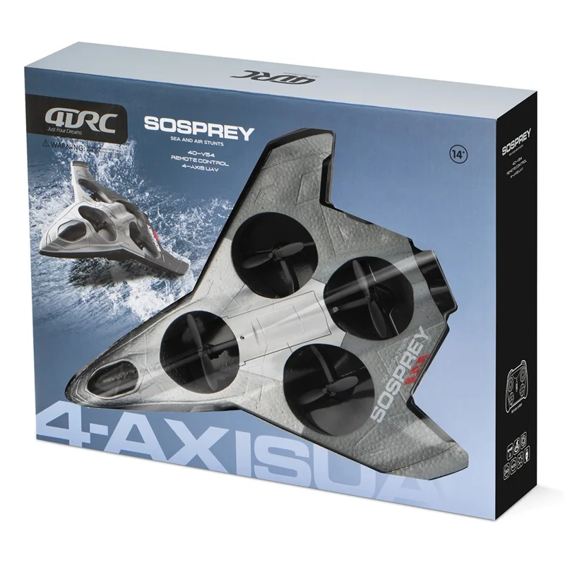4DRC 4D-V54 Avion en Mousse EPP avec 2 Batteries, Drone Amphibie Jouet Acrobate avec Télécommande - Noir