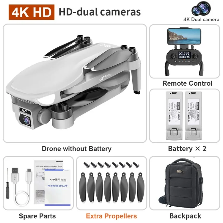 L500 Pro Brushless 4K HD Aereo Foto RC Aeromobile Grande Batteria 5G Quadricottero GPS Drone Pieghevole con 2 Batterie - Grigio / Bianco 