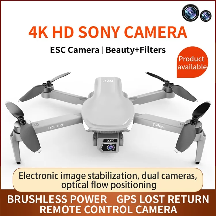 L500 Pro Brushless 4K HD Aereo Foto RC Aeromobile Grande Batteria 5G Quadricottero GPS Drone Pieghevole con 2 Batterie - Grigio / Bianco 