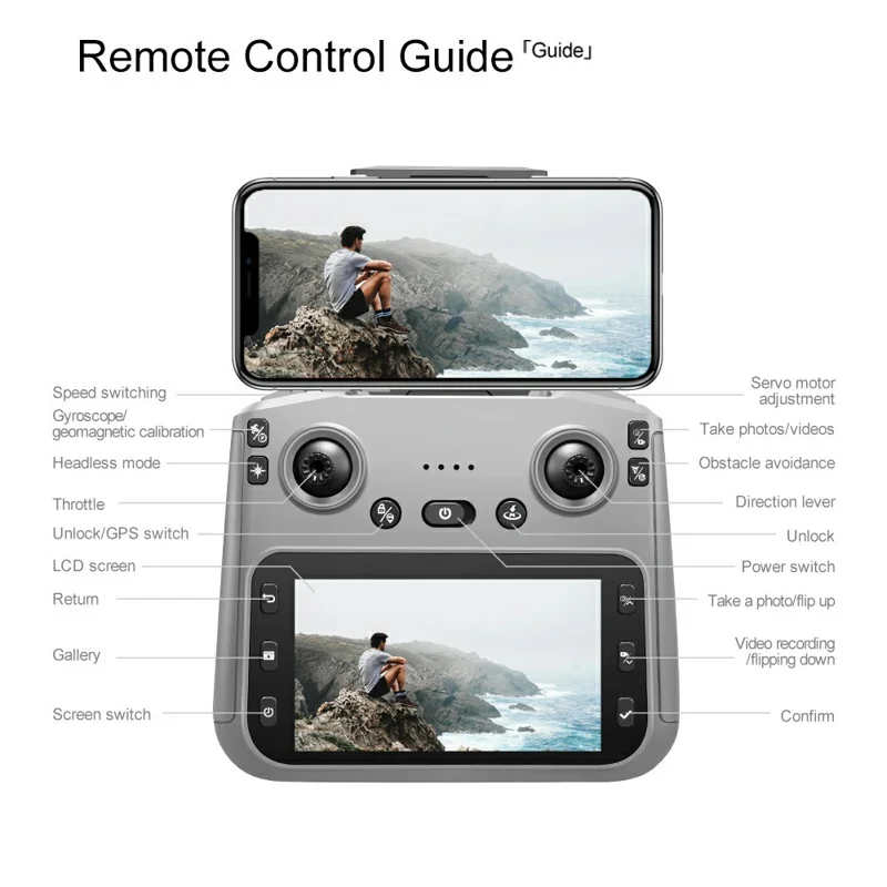 F208 Drone Plegable con 2 Baterías, Evitación de Obstáculos, GPS, WiFi 5G, Cuadricóptero RC con Pantalla de 4,5 Pulgadas - Negro