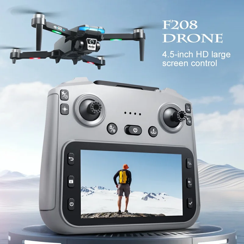 F208 Drone Plegable con 2 Baterías, Evitación de Obstáculos, GPS, WiFi 5G, Cuadricóptero RC con Pantalla de 4,5 Pulgadas - Negro