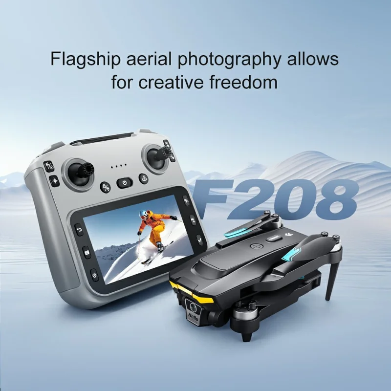 F208 Drone Plegable con 2 Baterías, Evitación de Obstáculos, GPS, WiFi 5G, Cuadricóptero RC con Pantalla de 4,5 Pulgadas - Negro