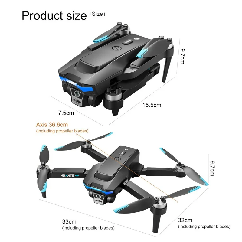 F208 Dron plegable con 3 baterías, evasión de obstáculos, posicionamiento GPS, WiFi 5G, cuadricóptero RC con pantalla de 4,5 pulgadas - Negro