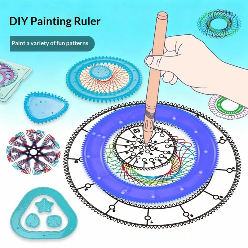 WH3336D Набор для рисования спирографа 37 шт., детский художественный набор для рисования, творческий конструктор с шестеренками, линейка, шаблоны, творческая развивающая игрушка