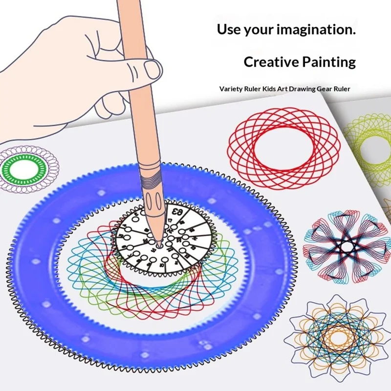 WH3336D Набор для рисования спирографа 37 шт., детский художественный набор для рисования, творческий конструктор с шестеренками, линейка, шаблоны, творческая развивающая игрушка