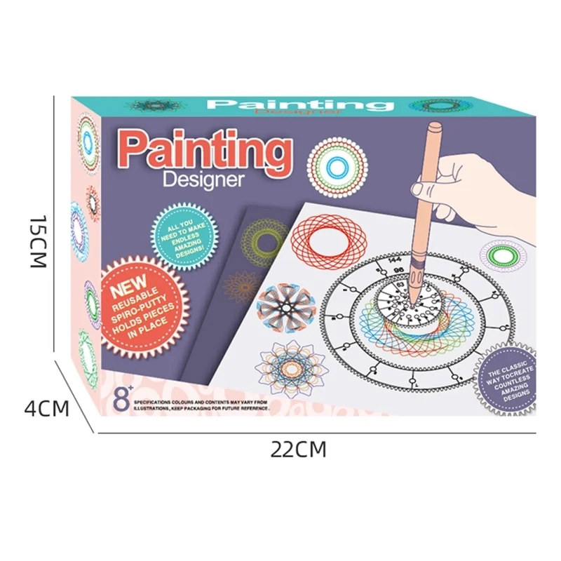 WH3336D Набор для рисования спирографа 37 шт., детский художественный набор для рисования, творческий конструктор с шестеренками, линейка, шаблоны, творческая развивающая игрушка