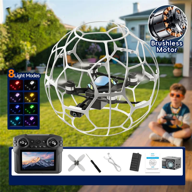4DRC 4D-V51 Football Shape Drone with 1 Battery Brushless Motor Quadcopter with 4.5 Inch Large Screen Remote - White