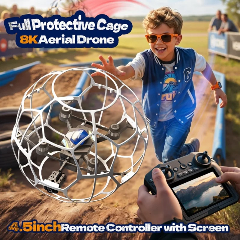 4DRC 4D-V51 Football Shape Drone with 1 Battery Brushless Motor Quadcopter with 4.5 Inch Large Screen Remote - White