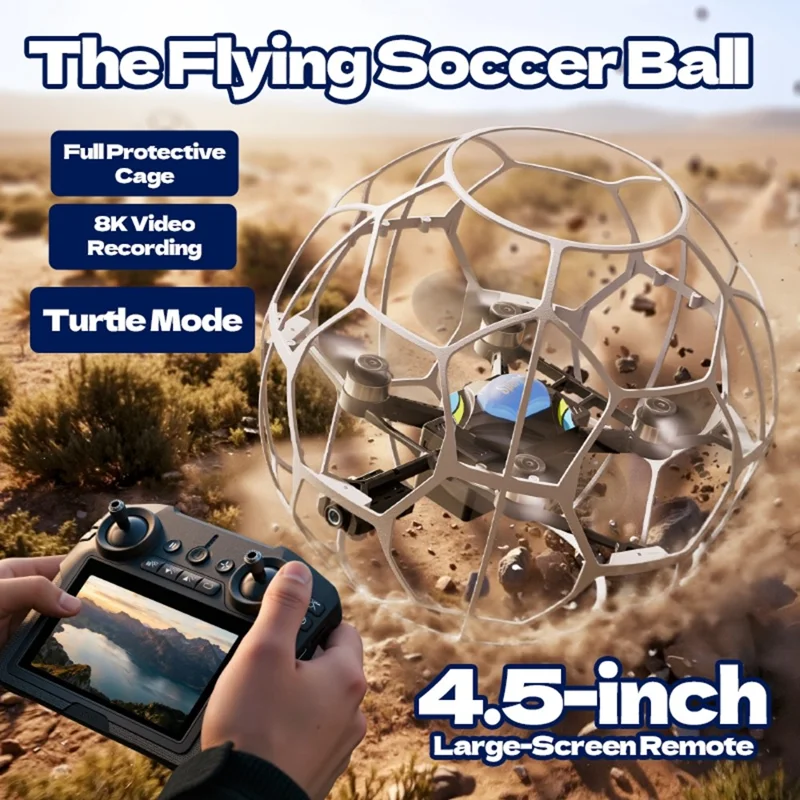 4DRC 4D-V51 Football Shape Drone with 2 Batteries Brushless Motor Quadcopter with 4.5 Inch Large Screen Remote - White