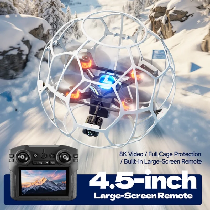 4DRC 4D-V51 Football Shape Drone with 2 Batteries Brushless Motor Quadcopter with 4.5 Inch Large Screen Remote - White