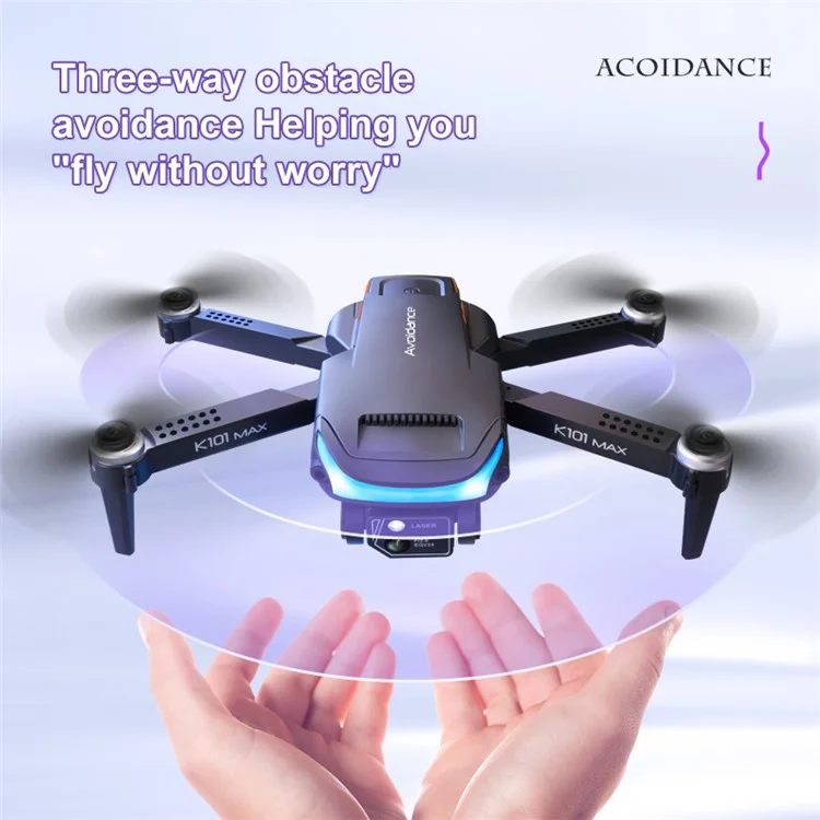 K101 MAX 4K HD Камера RC Quadcopter 3-way Obstacle Avoidance Aerial Photography Drone Toy (Optical Flow Positioning + ESC + 3 Batteries) - Серый
