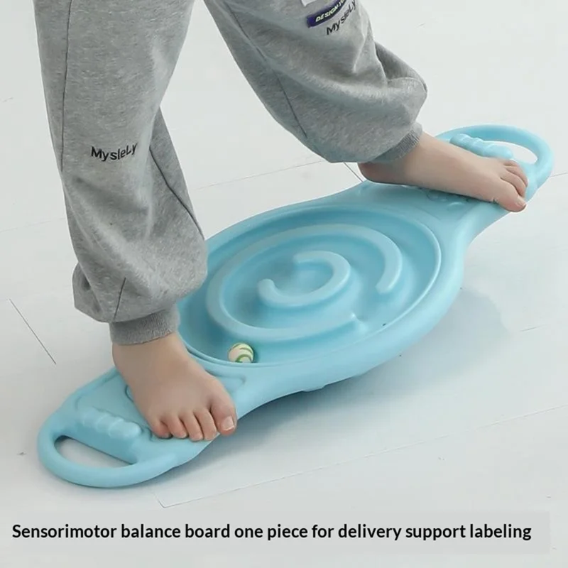 Sensory Balance Board Egg Shape Walking Board with 10 Balls Vestibular Training for Kids (Random Ball Color) - Blue