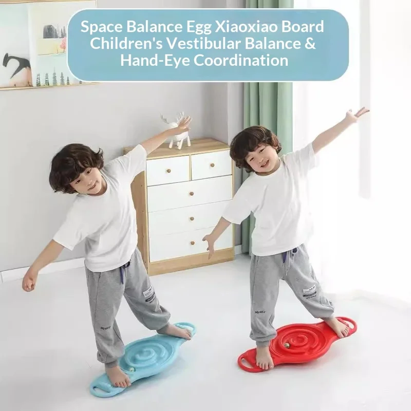 Sensory Balance Board Egg Shape Walking Board with 10 Balls Vestibular Training for Kids (Random Ball Color) - Blue