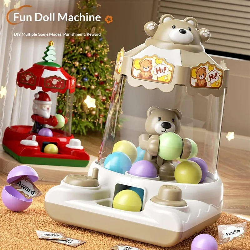 YY2027  /  YY2028 Kids Hand Crank Ball Clip Claw Machine Mini Ball Grabbing Game Toy Interactive Family Fun Doll Machine - White