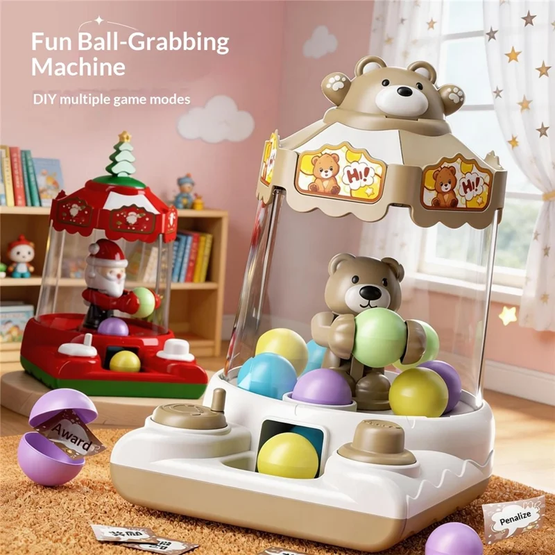 YY2027  /  YY2028 Kids Hand Crank Ball Clip Claw Machine Mini Ball Grabbing Game Toy Interactive Family Fun Doll Machine - White