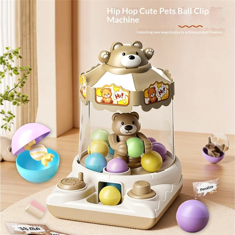 YY2027  /  YY2028 Kids Hand Crank Ball Clip Claw Machine Mini Ball Grabbing Game Toy Interactive Family Fun Doll Machine - White