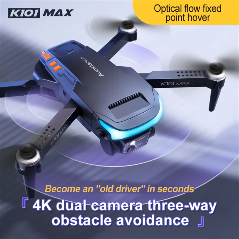 K101 MAX Mini Foldable Drone 4K Dual Camera 3-way Obstacle Avoidance RC Quadcopter (Optical Flow Positioning + ESC + 1 Battery) - Grey