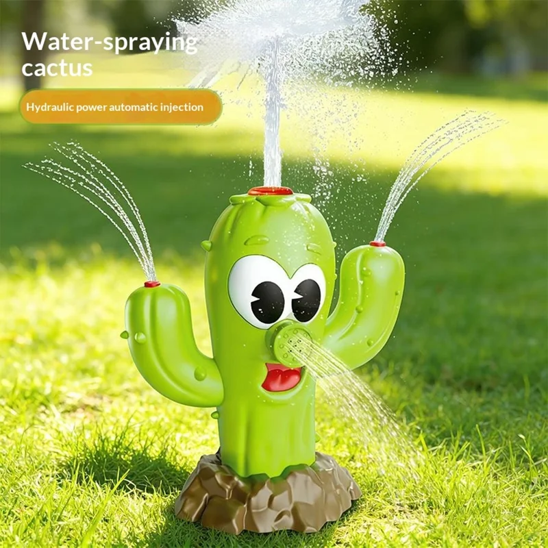 DB25818 Cactus-Shaped Water Sprinkler Toy with Baseball Set Automatic Rotating Spray Water Play Toy for Outdoor
