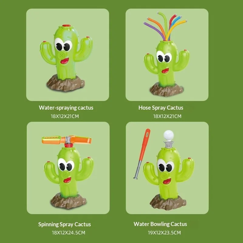 DB25818 Cactus-Shaped Water Sprinkler Toy with Baseball Set Automatic Rotating Spray Water Play Toy for Outdoor