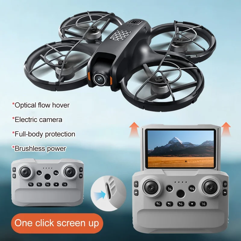 Drone M5 com 1 Bateria, Posicionamento por Fluxo Ótico, Motor sem Escovas, Quadricóptero com Controlador com Ecrã Retrátil de 4,3 Polegadas - Preto