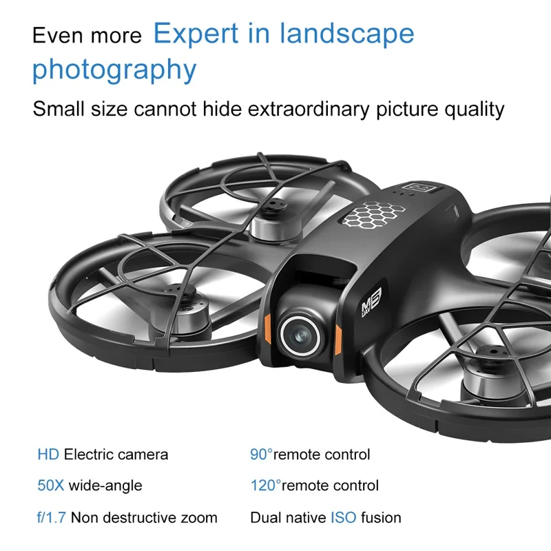 Drone M5 com 1 Bateria, Posicionamento por Fluxo Ótico, Motor sem Escovas, Quadricóptero com Controlador com Ecrã Retrátil de 4,3 Polegadas - Preto