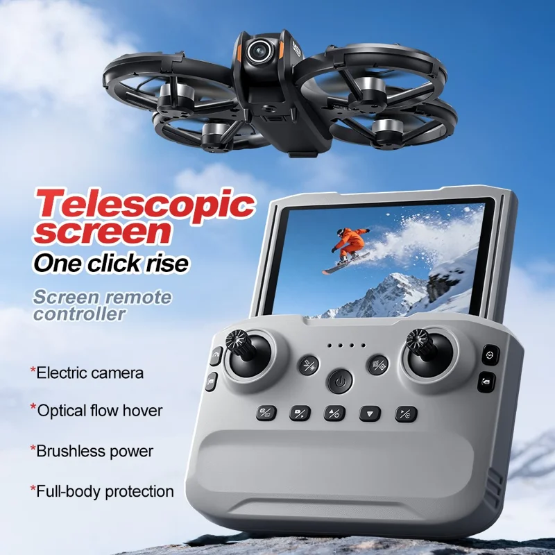 Drone M5 com 3 Baterias, Posicionamento por Fluxo Ótico, Motor sem Escovas, Quadricóptero com Controlador com Ecrã Retrátil de 4,3 Polegadas - Preto