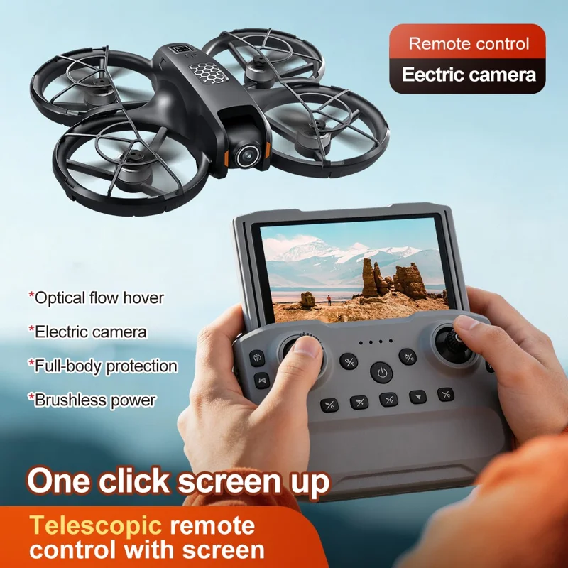 Drone M5 com 3 Baterias, Posicionamento por Fluxo Ótico, Motor sem Escovas, Quadricóptero com Controlador com Ecrã Retrátil de 4,3 Polegadas - Preto