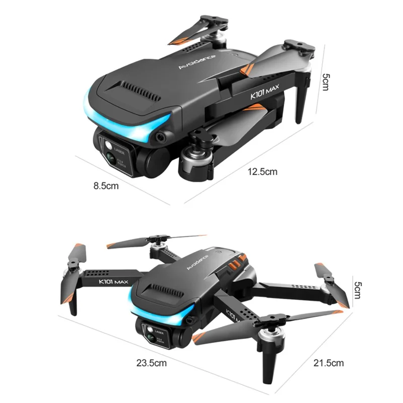 K101 MAX Mini Aerial Drone 4K Dual Camera 3-way Obstacle Avoidance Foldable RC Quadcopter (Optical Flow Positioning + ESC + 2 Batteries) - Grey