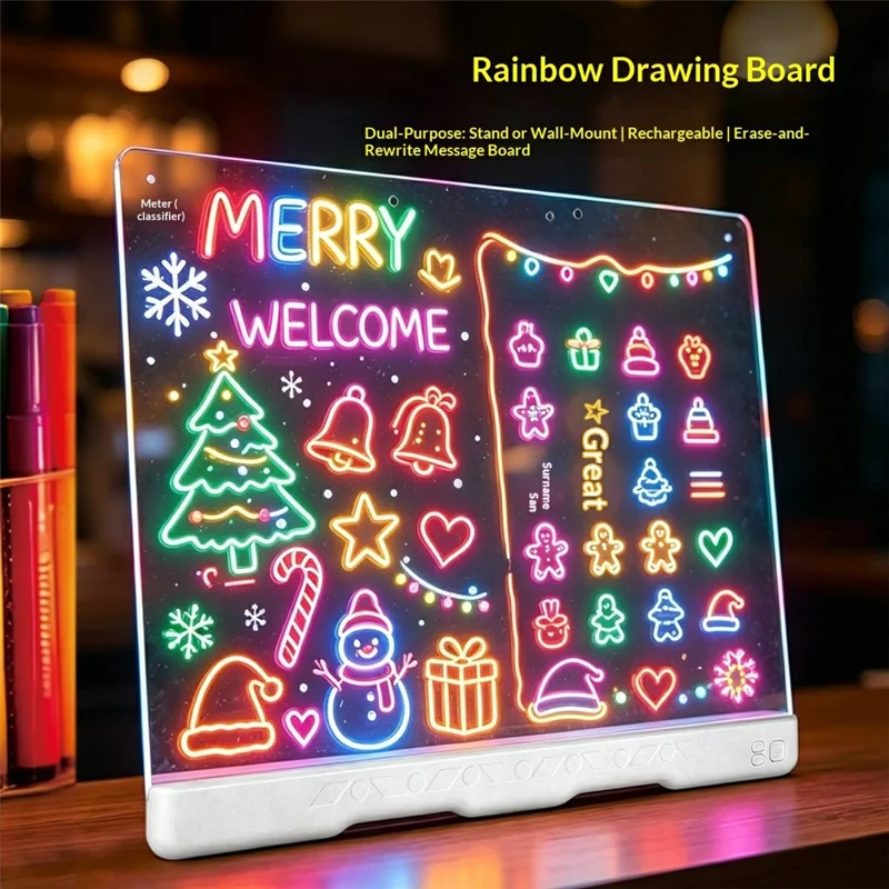 SJL9619 لوحة رسم LED قابلة لإعادة الشحن، لوحة إضاءة شفافة من الأكريليك بألوان متعددة للاطفال - 10 ألوان