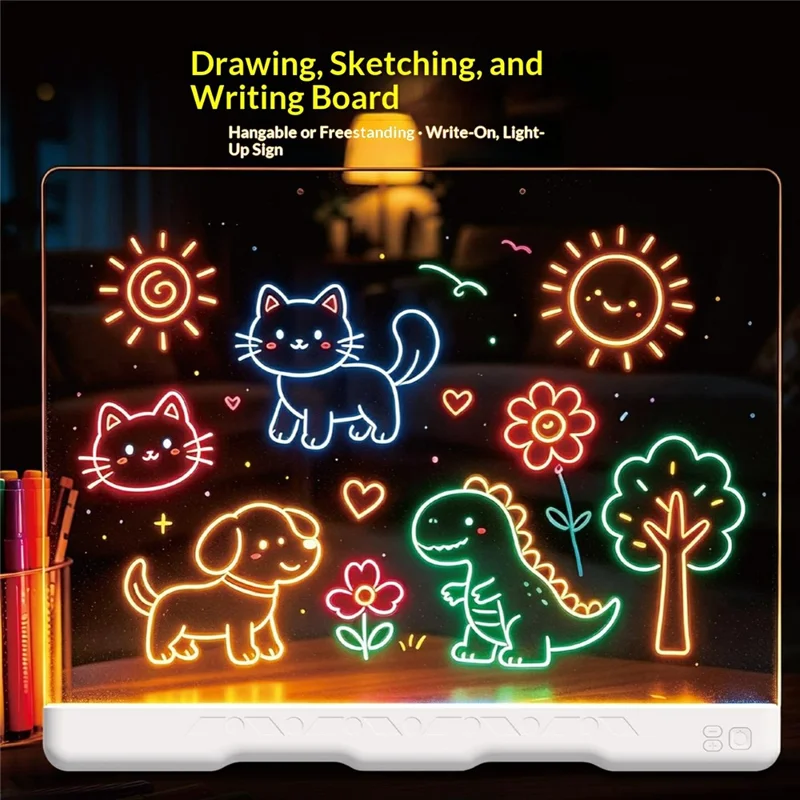 SJL9619 لوحة رسم LED قابلة لإعادة الشحن، لوحة إضاءة شفافة من الأكريليك بألوان متعددة للاطفال - 10 ألوان