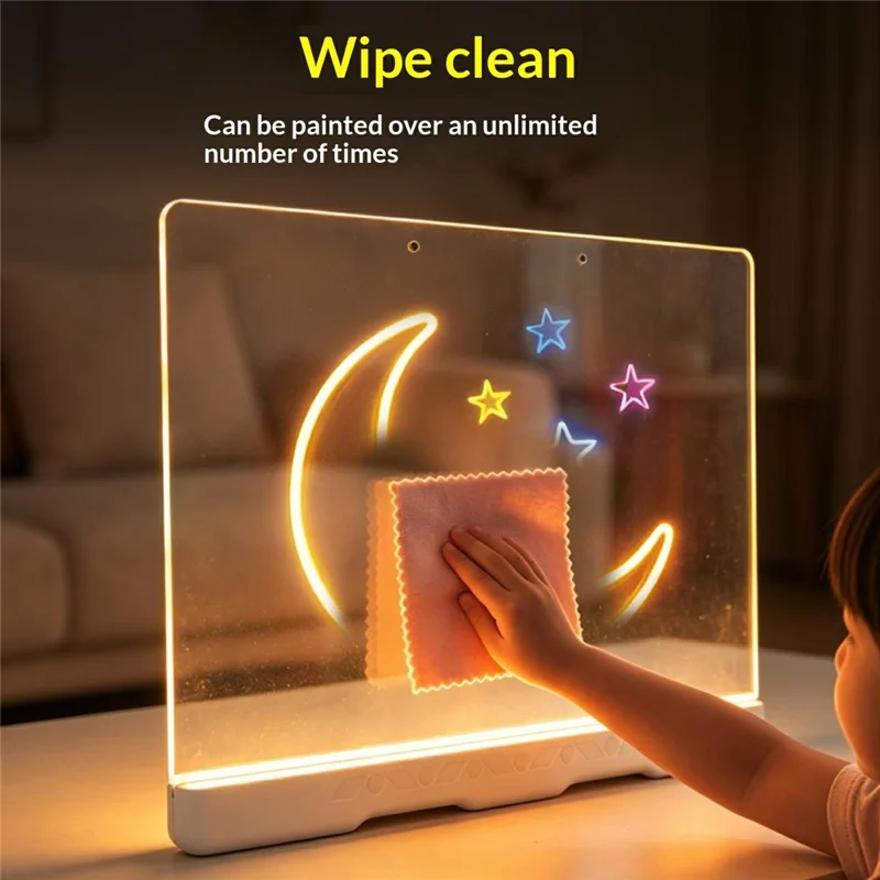 SJL9619 لوحة رسم LED قابلة لإعادة الشحن، لوحة إضاءة شفافة من الأكريليك بألوان متعددة للاطفال - 10 ألوان