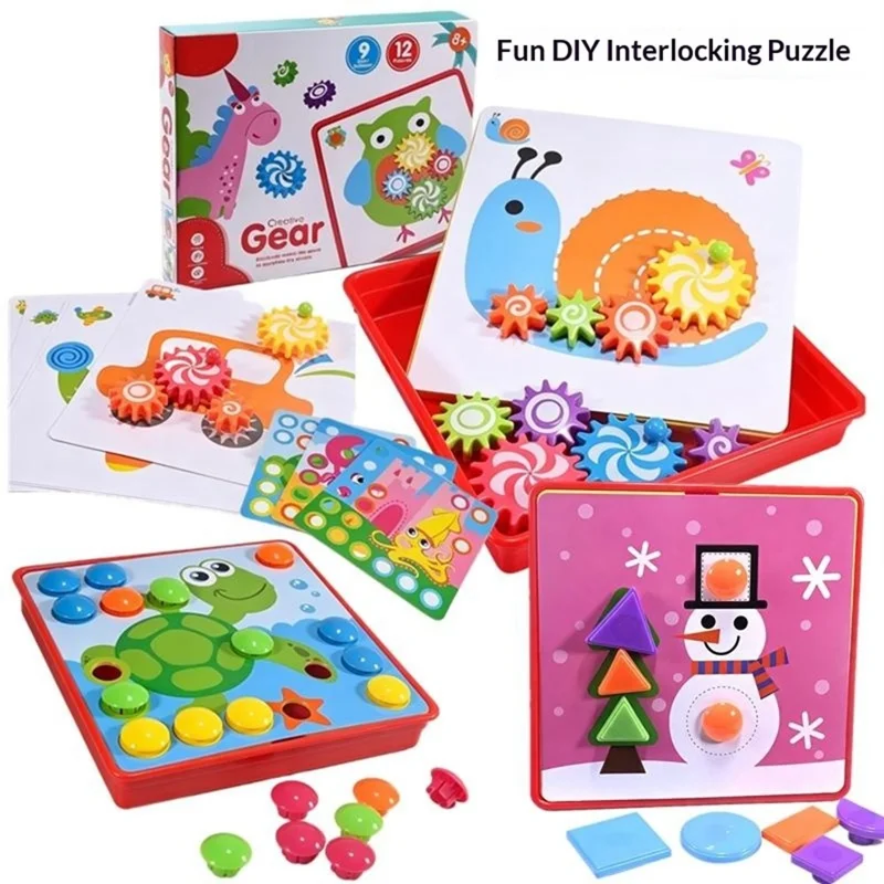 Brinquedo Educativo Infantil DIY com Engrenagens Geométricas para Treino Lógico - WH2161