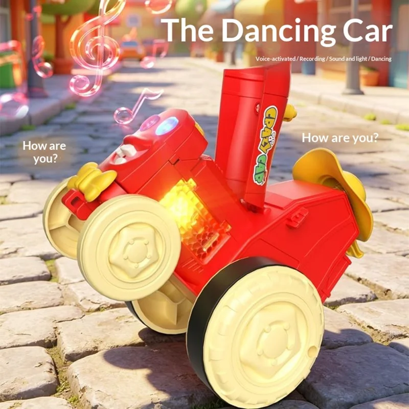 YG2105-A Voice Activated Dancing Car Rechargeable Voice Recording Toy with LED Light - Red