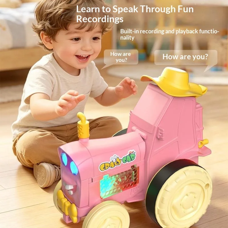 YG2105-A Voice Activated Dancing Car Rechargeable Voice Recording Toy with LED Light - Red