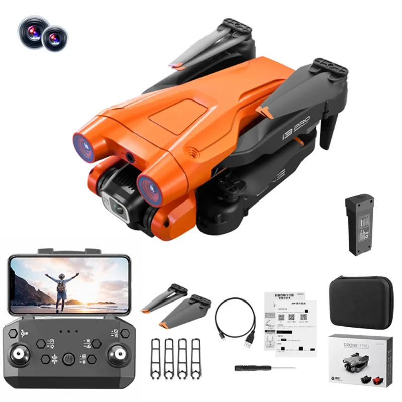 I3 Pro 4K HD Aerial Photography RC Drone Optical Flow Positioning Quadcopter Obstacle Avoidance Aircraft, 1 Battery - Orange