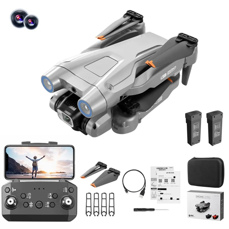 I3 Pro Obstacle Avoidance 4K HD Aerial Photo Drone Folding RC Aircraft Optical Flow Positioning Quadcopter, 2 Batteries - Grey
