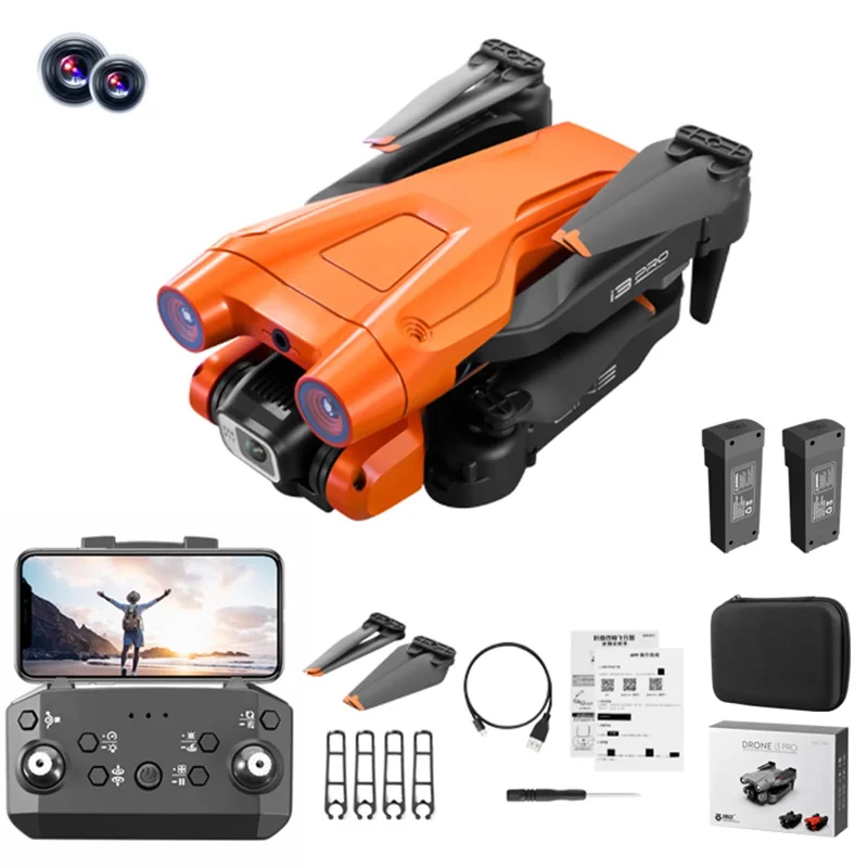 I3 Pro Obstacle Avoidance 4K HD Aerial Photo Drone Folding RC Aircraft Optical Flow Positioning Quadcopter, 2 Batteries - Orange