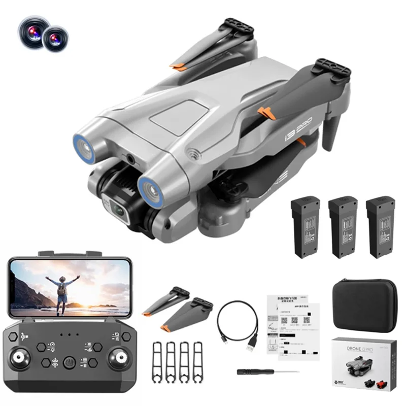 I3 Pro 4K HD Photo Aerial Aircraft Optical Flow Positioning RC Drone Obstacle Avoidance Folding Quadcopter, 3 Batteries - Grey