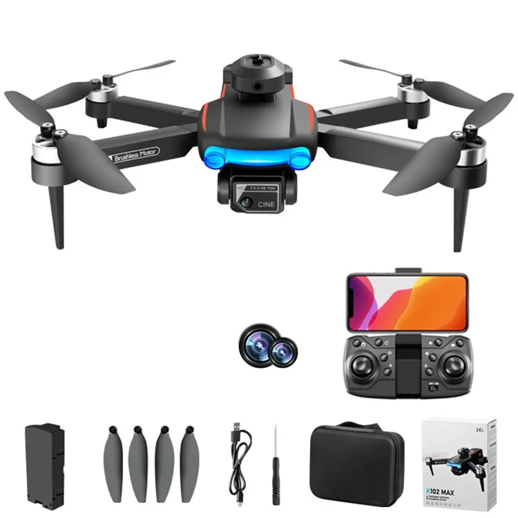K102 MAX 4K HD Aerial Photo Drone Brushless Motor Folding RC Aircraft with Headless Mode, 1 Battery - Noir