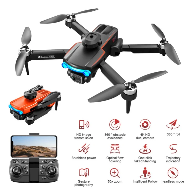K102 MAX 4K HD Aerial Photo Drone Brushless Motor Folding RC Aircraft with Headless Mode, 1 Battery - Noir