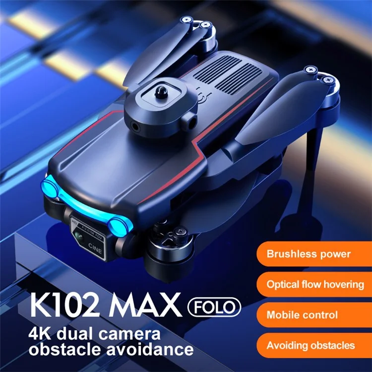 K102 MAX 4K HD Aerial Photo Drone Brushless Motor Folding RC Aircraft with Headless Mode, 1 Battery - Noir
