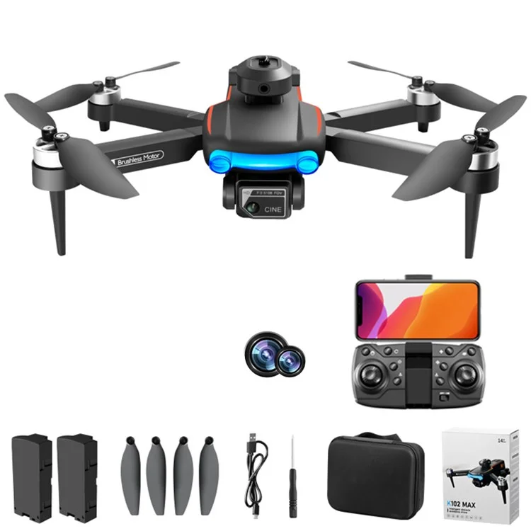K102 MAX 4K HD Aerial Photo RC Drone Obstacle Avoidance Brushless Motor Folding Aircraft, 2 Batterie - Nero