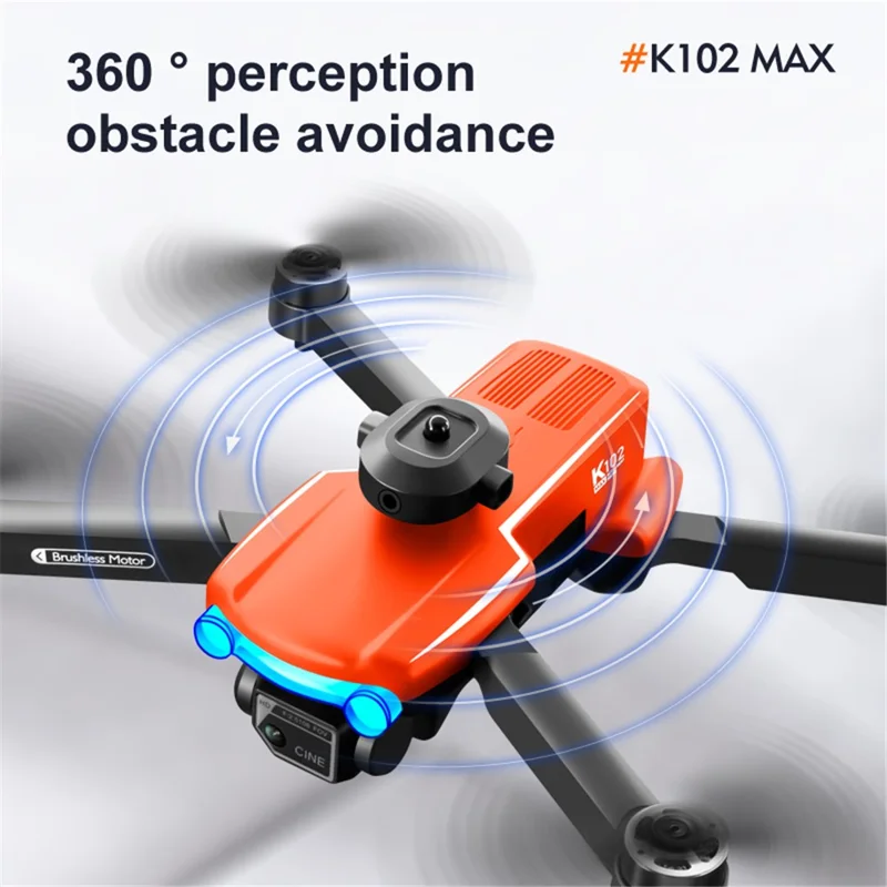 K102 MAX 4K HD Aerial Photo RC Drone Obstacle Avoidance Brushless Motor Folding Aircraft, 2 Batteries - Orange