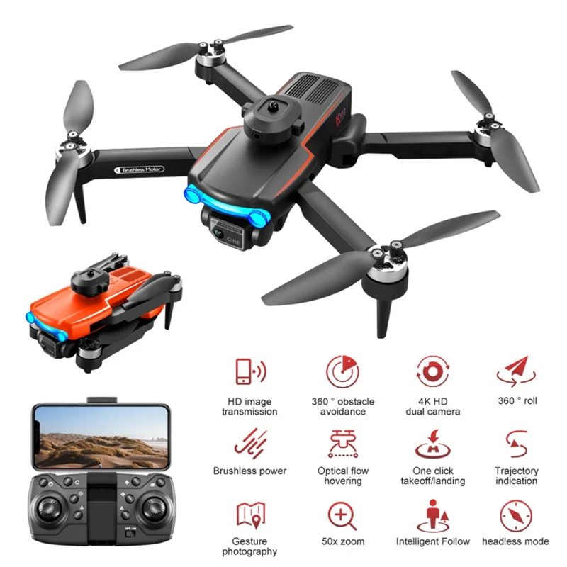 K102 MAX 4K HD Aerial Photo RC Drone Obstacle Avoidance Brushless Motor Folding Aircraft, 2 Batteries - Orange