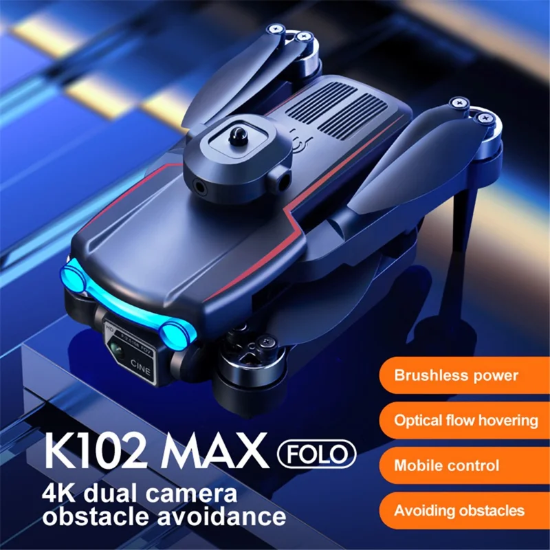 K102 MAX 4K HD Aerial Photo RC Drone Obstacle Avoidance Brushless Motor Folding Aircraft, 2 Batteries - Orange