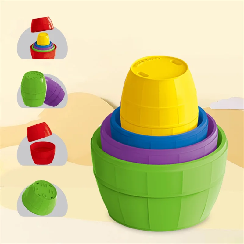 Children Plastic Stacking Cup Early Education Bath Toy Rainbow Tower Baby Kids Bathroom Toy - Letters Bucket