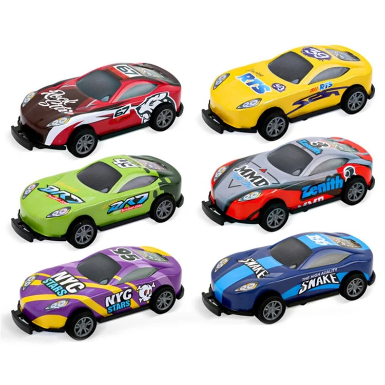 U212-42A 6Pcs Mini Iron Shell Pull-back Car Model Children Bounce Racing Car Toy - Random Color